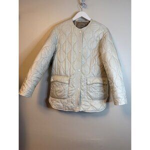 MNG Quilted Lightweight Jacket Beige Snap Buttons Front Pockets Womens Size S